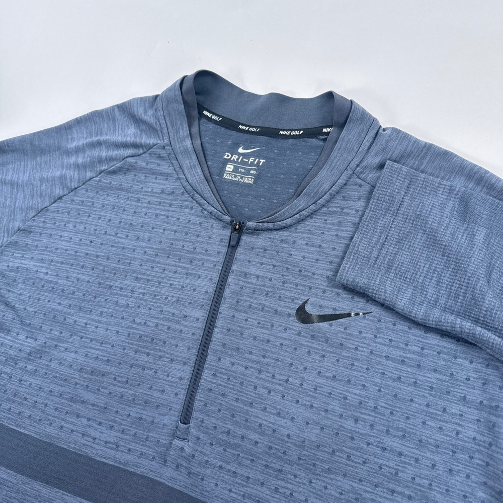 Nike Mens Pullover 2XL Blue Heathered Dri-FIT 1/4 Zip Mock Neck Sporty
